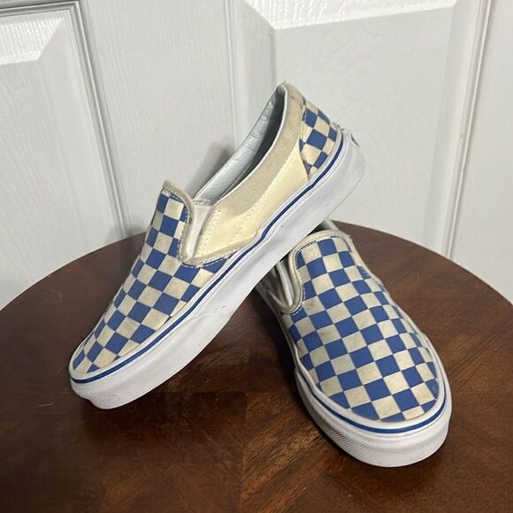 🔥 Vans Off The Wall Blue/Off White Checkered  Slip On Sneakers Men 5  Women 6.5 - Picture 5 of 11